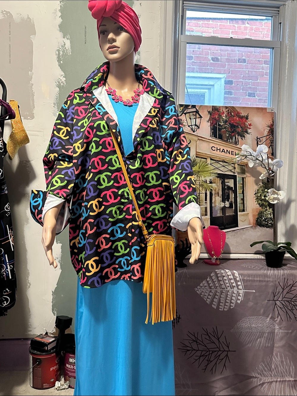 Multi colored shirt  turquoise dress